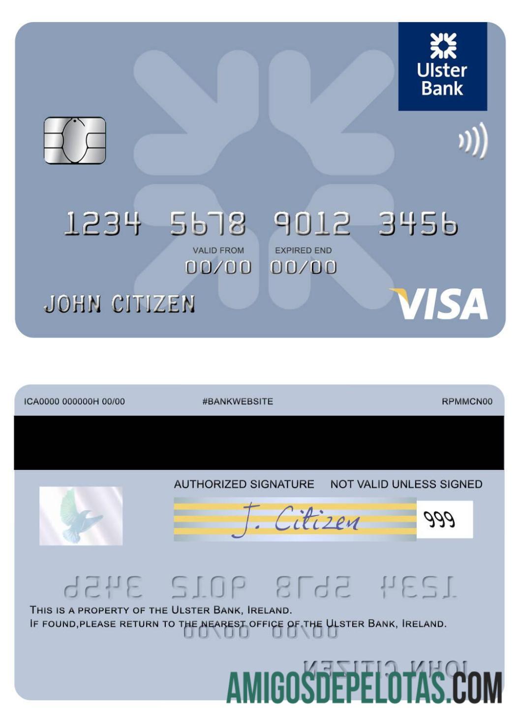 Cartão Visa Irlanda Ulster Bank Irlanda amostra